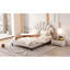 Lit plateforme tapissier beige avec tête de lit à motif floral - aucune fondation requise, surface de repos stable en velours ravissant-119524783-119524782