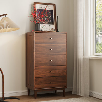 Walnut Mid-Century Modern 5-Drawer Dresser For Bedroom by Corrigan Studio