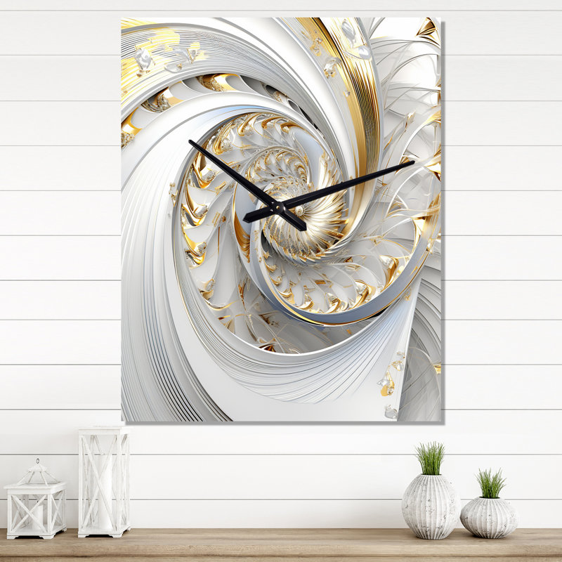 Horloge murale moderne «Whirling tandis que glamour» en or et blanc III, H 32 po x l 16 po x P 1 po