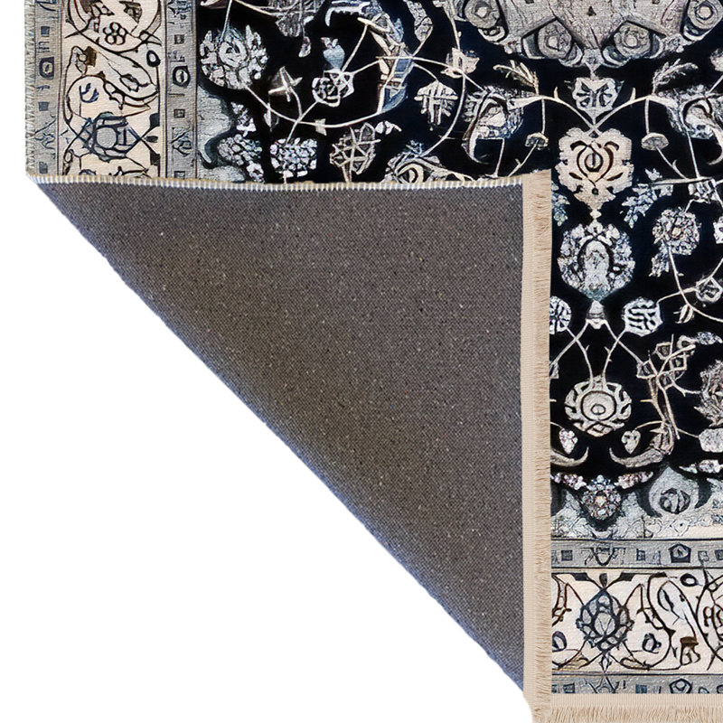 Tapis beige clair et bleu à motifs traditionnels, Rectangle 5 pi 1,02 po x 7 pi 6,55 po