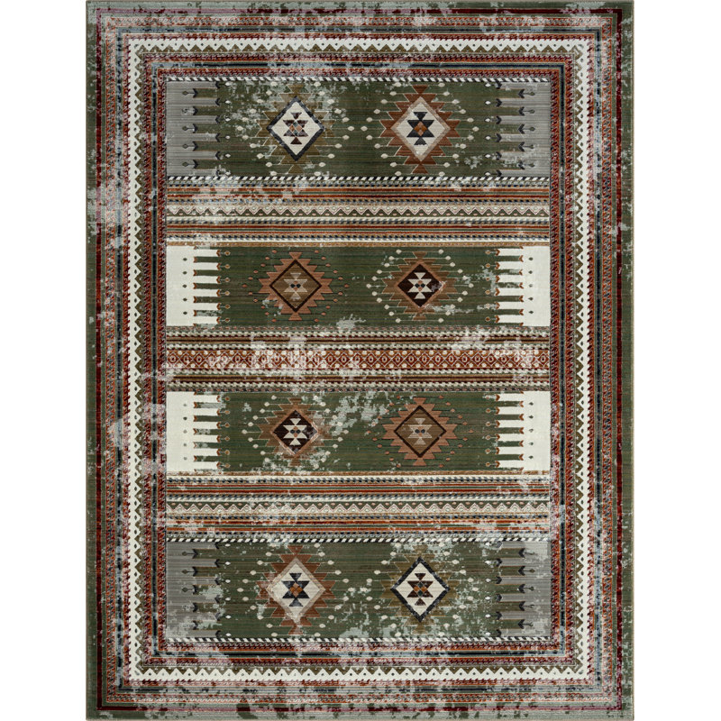 Stepheon Southwestern Area Rug in Green, Rectangle 7'7" x 10'2"