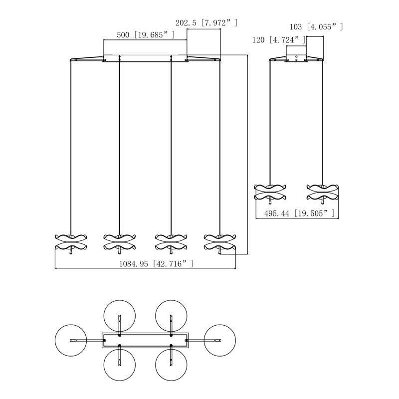 Cheral 6 - Light Brass LED Unique/Statement Pendant