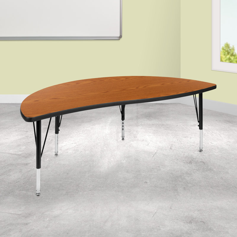 Goddard Half Circle Wave Collaborative Adjustable Height Activity Table, Oak, No, 30"W x 60"D x 21.25" - 30.25"H
