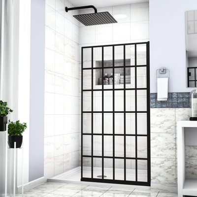 Porte de douche fixe noire matte 34 "x 72" - entrée ouverte, panneau simple, générateur de glamour de salle de bain 2 Elegance