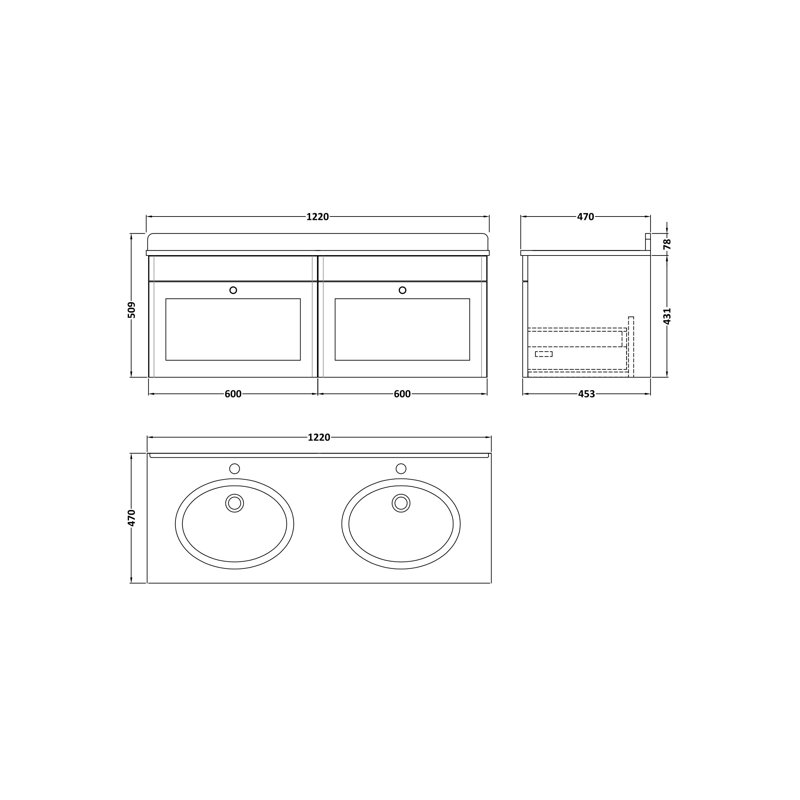Classique 1220mm Double Bathroom Vanity with Undermount Vitreous China Basin, Satin Green