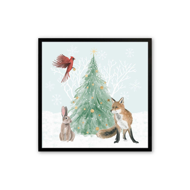 Faune hivernale avec arbre de Noël I, Cadre photo noir satiné, H 17,5 po x l 17,5 po x P 1,25 po