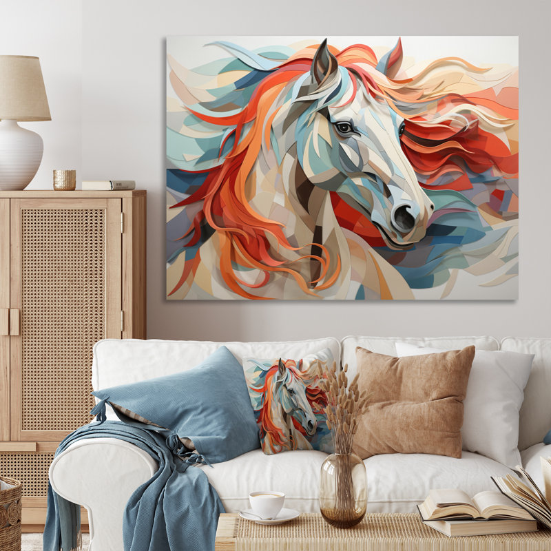 «Colorful Horse Spirit of Equus» - art mural cheval, Toile tendue, H 16 po x l 32 po x P 1 po