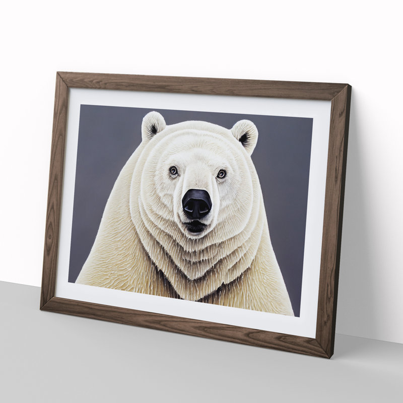 Euphoric Polar Bear - Framed Print, 25cm H x 34cm W x 2cm D, Walnut