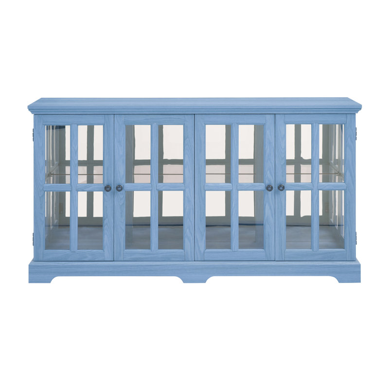 Buffet de 59 po de largeur avec portes en verre, Bleu