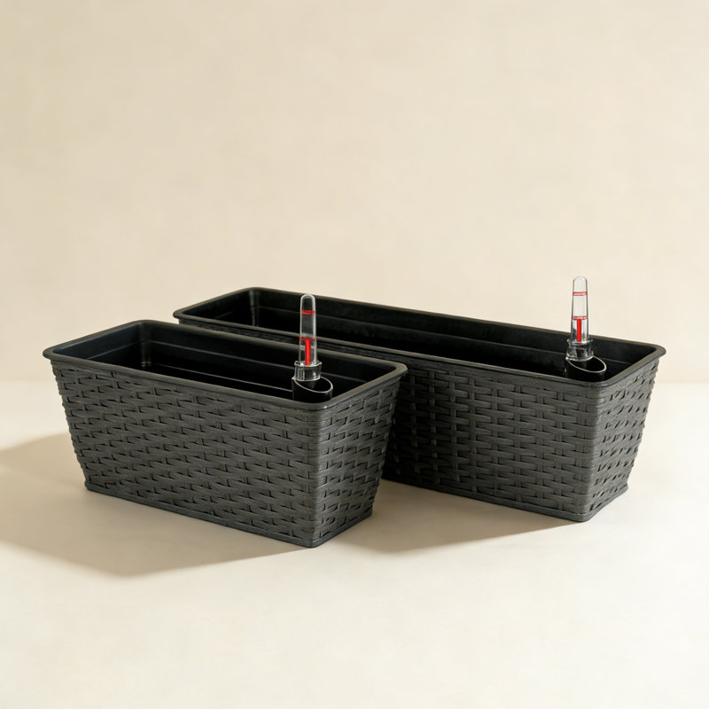 2-Pack Smart Self-watering Rectangle Planter for Indoor and Outdoor - Hand Woven Wicker, Espresso