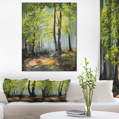 Forêt d'automne verte - peinture sur métal sans cadre
