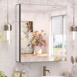 Modern Rectangle Aluminum Full Mirrored Medicine Cabinet Surface&Recessed Mount