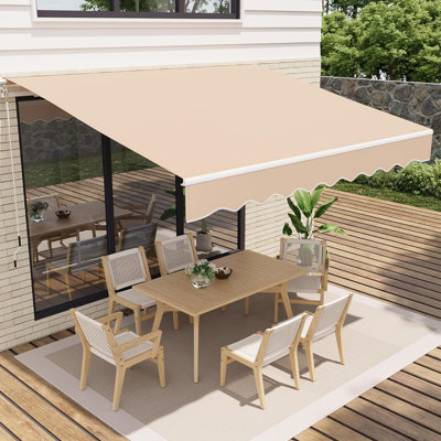 12' x 10' Manual Retractable Awning, Waterproof Patio Sun Shade with Aluminum Frame, 280 GSM Polyester Fabric, Adjustable Crank for Deck, Porch, or Balcony