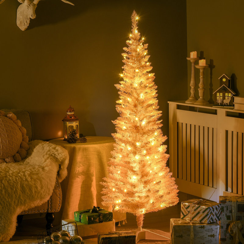 Sapin de Noël artificiel mince de 5 pi avec 110 lumières DEL blanc chaud et 294 pointes pour la décoration de Noël, 4 pi 9 po