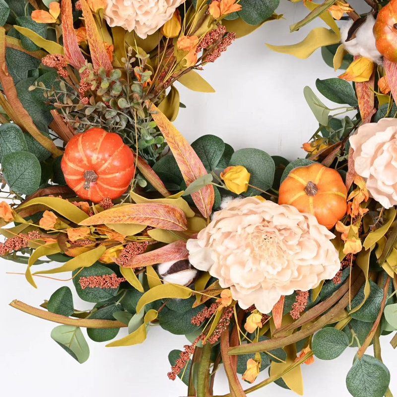 Couronne de pivoines en coton 26 po pour la fête de l'Action de grâce