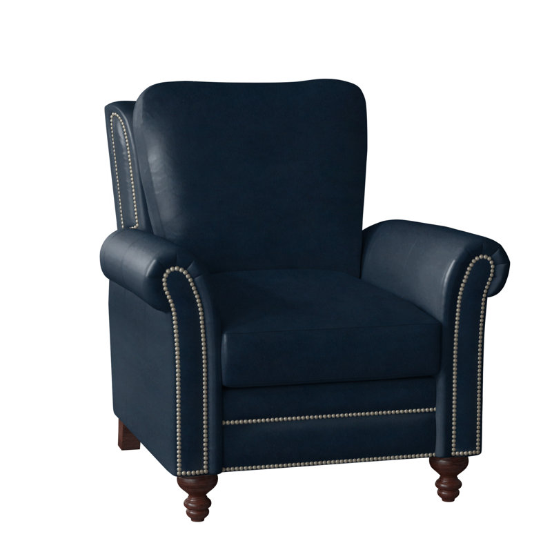 Richardson Recliner, Pewter, Mahogany, Anilina Cacao Genuine Leather