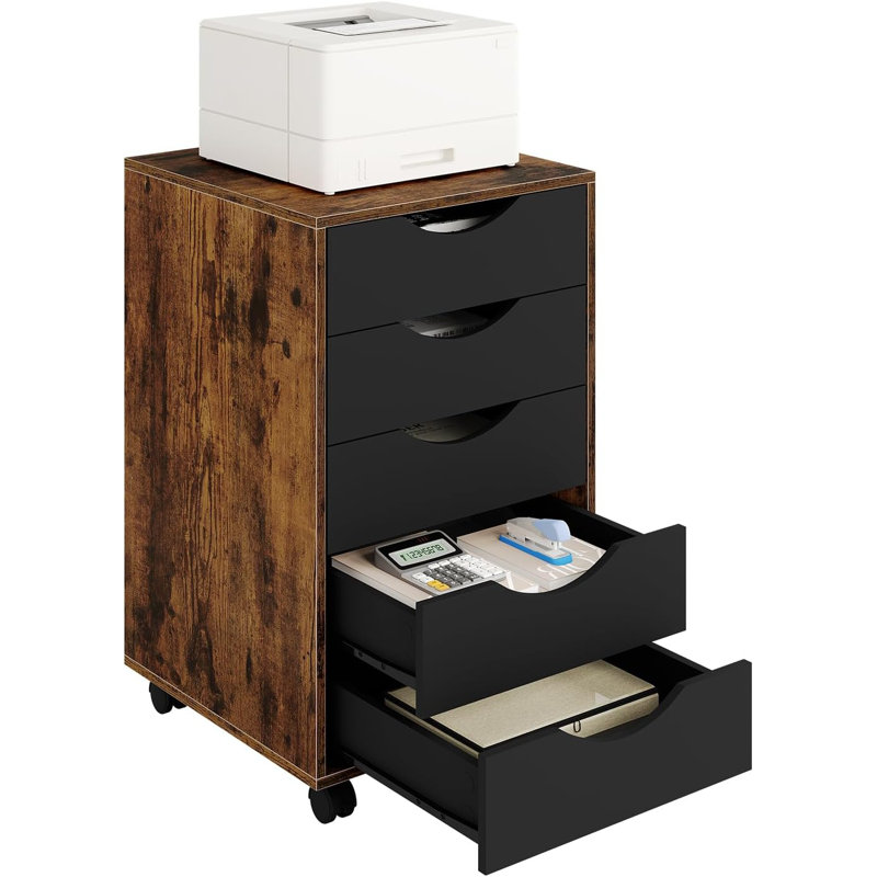 Ristana 5 Drawer Filing Cabinet, Vintage Brown/Black