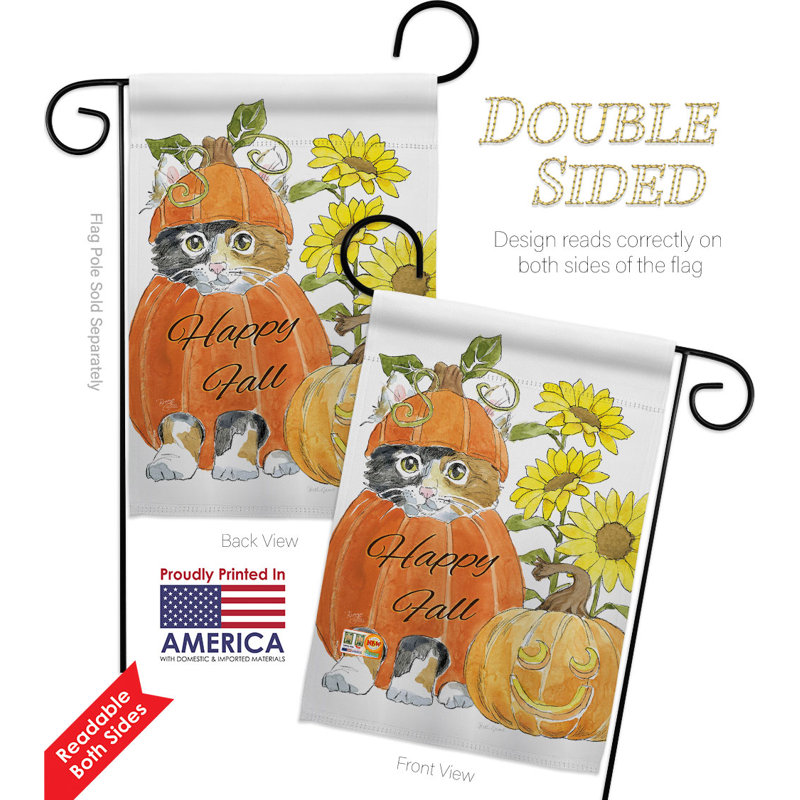 Drapeau de jardin en polyester 18,5 po x 13 po Happy Pumpkin Kitty