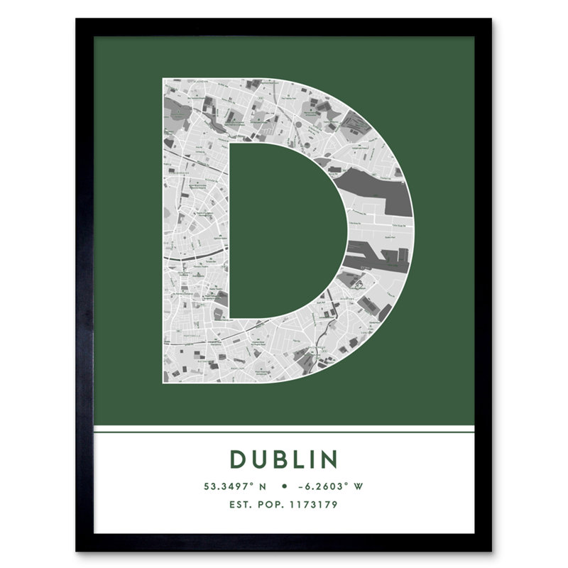Dublin City Map Dublin Green by Wee Blue Coo - Single Picture Frame Typography
