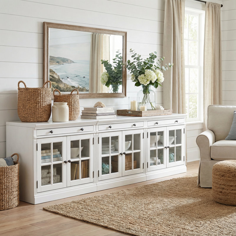 Solid Wood Sideboard Cabinet TV Console Pine Wood, White