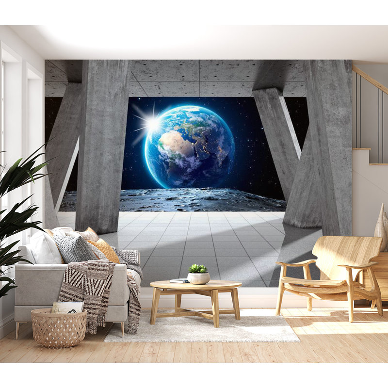 Adhésif mural vue de la lune Kennay, L 124 po x l 173 po