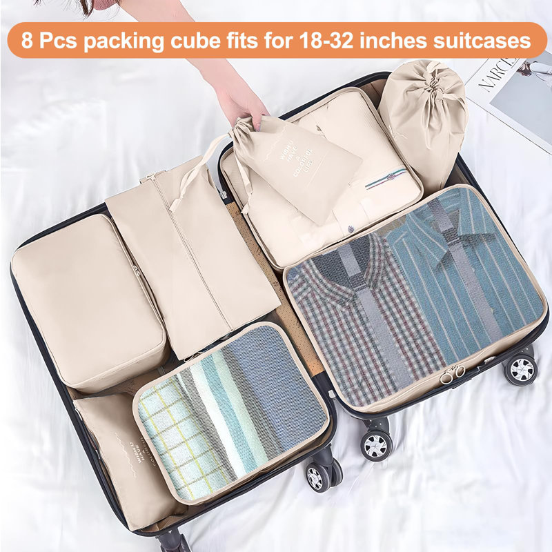 Packing Cubes For Travel - 8 Set Luggage Organizer Bags For Family, Mesh Breathable Travel Packing Cubes For Suitcases Durable Travel Essentials Bags Set