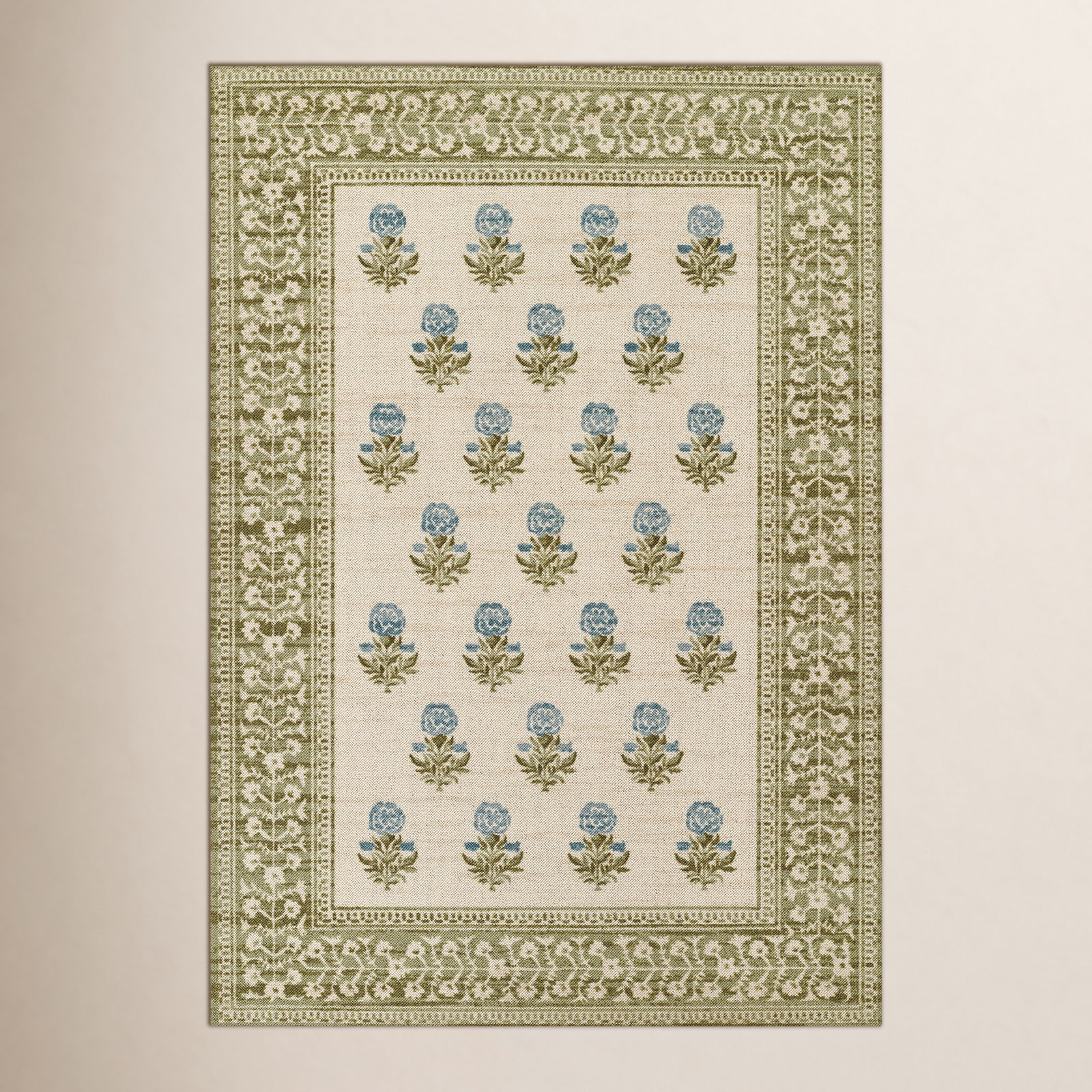 Anders Green Floral Wool Rug, Rectangle 2' x 3'