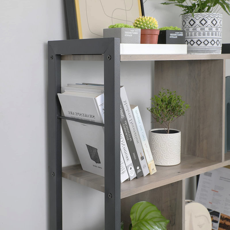 Chittenango 154.5 cm H x 74 cm W Steel Etagere Bookcase, Greige/Black