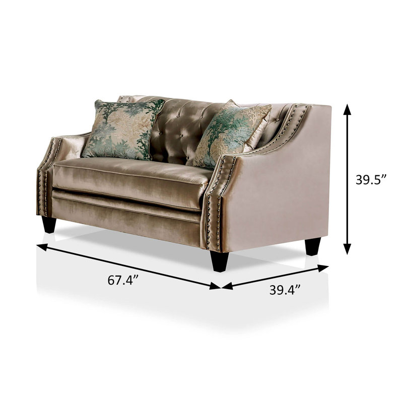 Causeuse transitionnelle l 67,4 po, champagne / turquoise, Chenille - Champagne