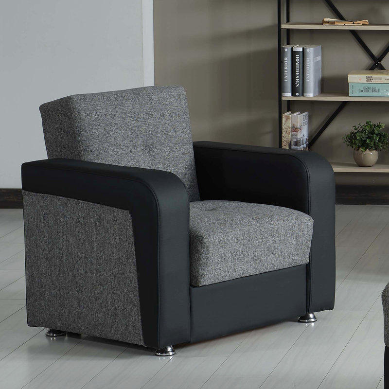Armchair With Storage, Grey. Convert To Sleeper Easily. Quality From Turkey. Fits Small Spaces. Chenille Upholstered. 300 Lbs Capacity. Comfy Seat. Spot Clean. 28.17 In W. 32.56 H. 35.68 D. 97.05 Lb.