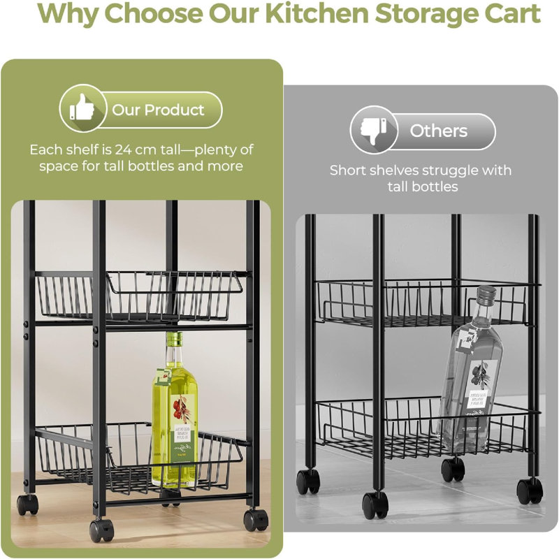 5-Tier Rolling Kitchen Organizer With Slide-Out Baskets And Wood Top For Efficient Pantry Storage