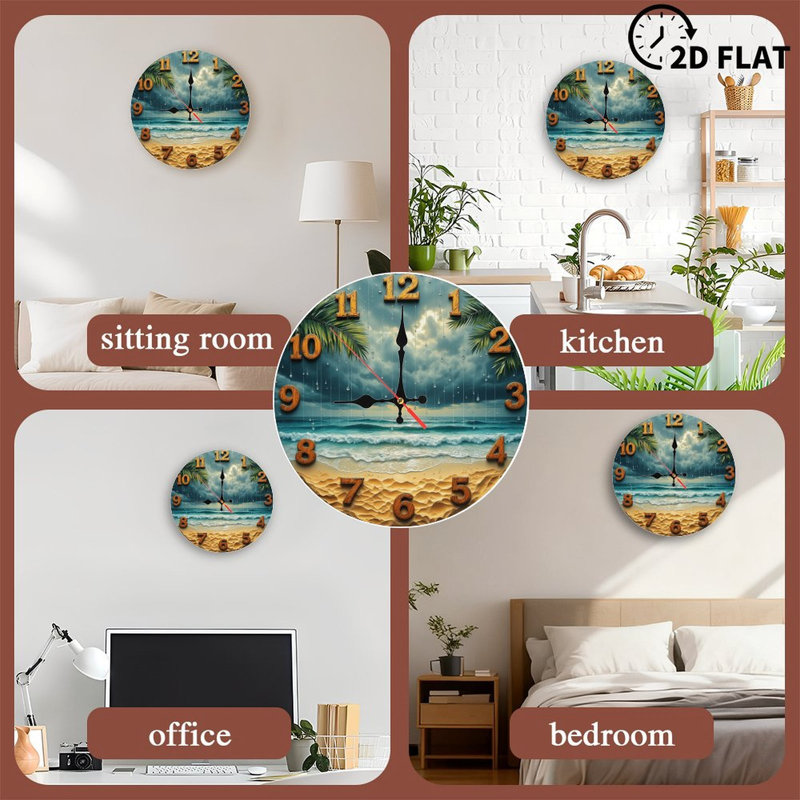 Horloge murale Rainy Beach Ocean Sunset