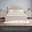 Ensemble de chambre à coucher 3 pièces, lit en bois avec tête de lit tapissier cachée à DEL et 2 tables de chevet, gris crème-1822956131