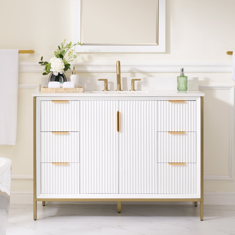 Zealyn 35'' H x 48" W Bathroom Vanity With Stain-resistant Carrera White Quartz Top and Single Sink