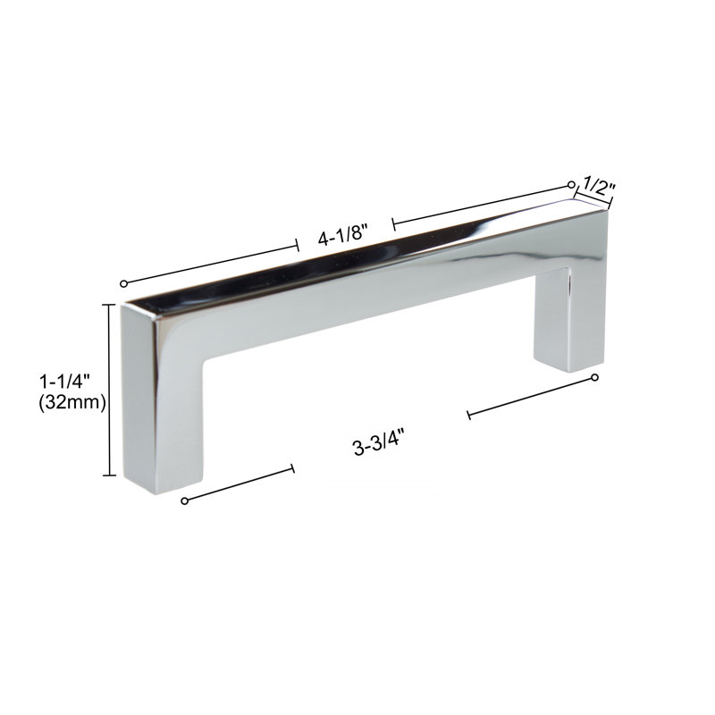 Kingston Collection Solid Square Bar Pull, Polished Chrome, 3 3/4"