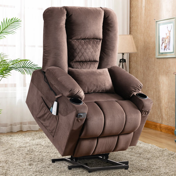 Power Lift Recliner Chair with Heat and Massage Home Theater Recliner, Pillow Included Latitude Run Upholstery Color: Brown