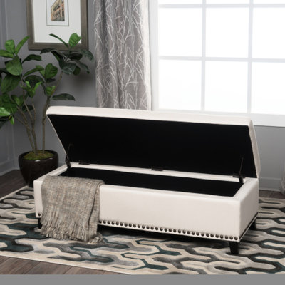 Banc de rangement, mélange beige, charnière à bouton, pour repose-pieds dans le salon et le motif de maillon de chaîne en lin du vestibule, décor de couloir