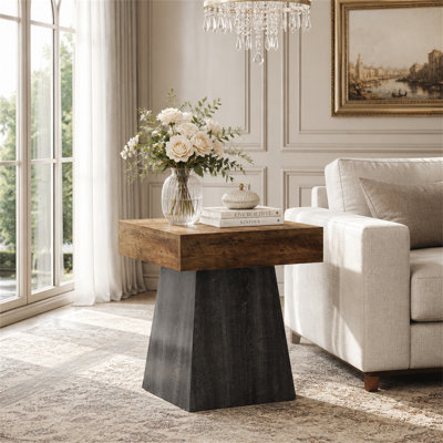 Table de bout 19,6 po, petite table de chevet carrée avec base large