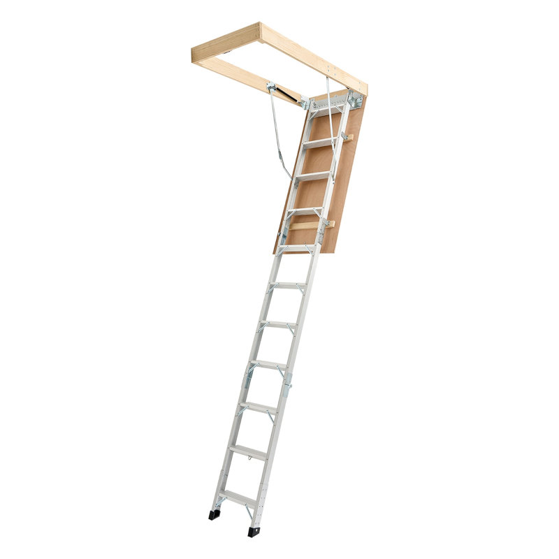 Échelle de grenier en aluminium avec assistance hydraulique - Escaliers de plafond rétractables robustes pour plafonds de 7,66 à 10,25 pi, capacité de 375 lb