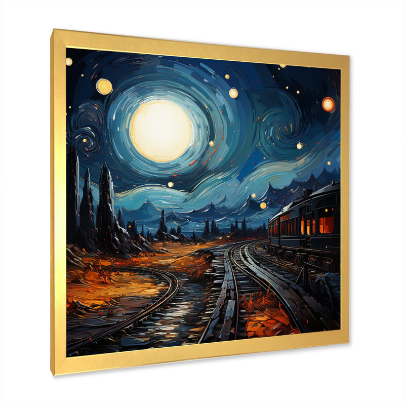" Blue Train Rails By Vincent II ", Gold Picture Framed, 36" H x 36" W x 1.5" D