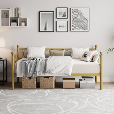 Twin Size Gold Daybed with Trundle Bed, Metal by House of Hampton