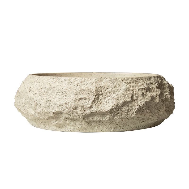20'' Bathroom Sink, Irregular Oval Resin Vessel Basin With Stone Pattern, Artistic Style Sink, NO Faucet, Beige Color, Beige