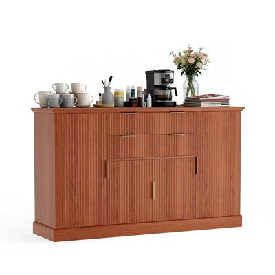 Buffet 58 po à 4 portes et 2 tiroirs - Buffet à tablette réglable pour salle à manger, salon ou console de cuisine