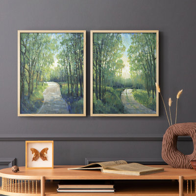 Impression encadrée Golden Light Pathway I-Premium - prête à être accrochée - aucun clou requis - aucun clou requis