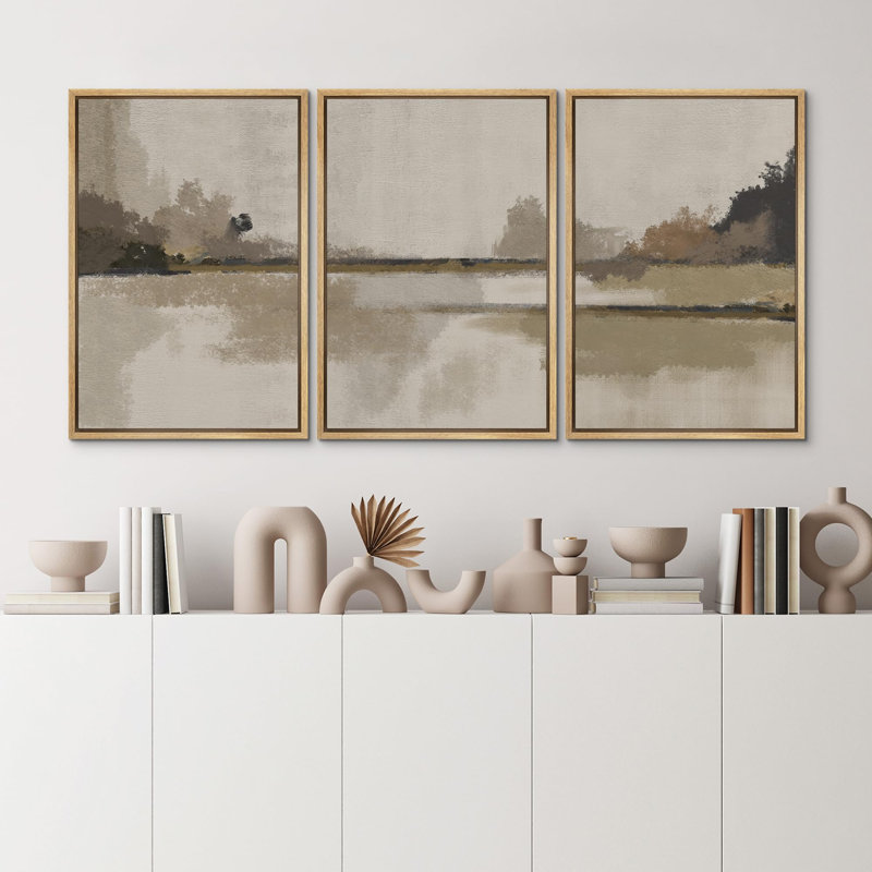 «Abstract Shoreline Modern Minimalist Beach Nature Wilderness Illustration Modern Decor» 3 pièces, Naturel, H 36 po x l 24 po