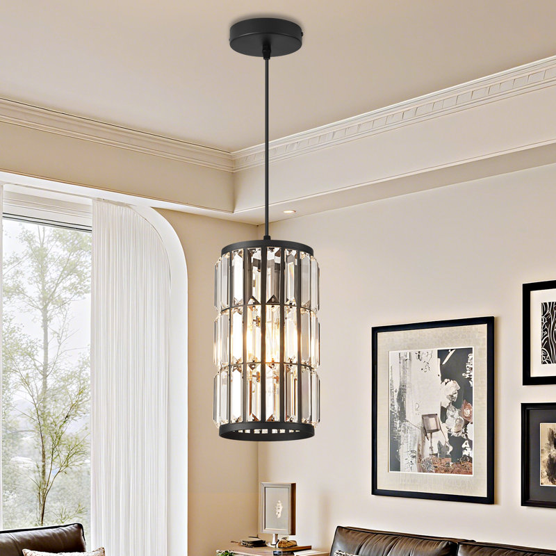 Luminaire suspendu simple en cristal Katey, Noir mat