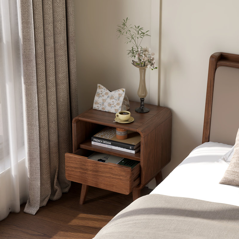 42cm W Solid Wood Bedside Table, American Walnut