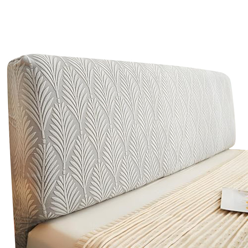 Headboard Slipcover Jacquard Bed Headboard Cover Solid Color Elastic Bed Head Slipcover Leaves Printed All-Inclusive Bed Backrest Cover Bedroom 150Cm/59.05In,Light Gray