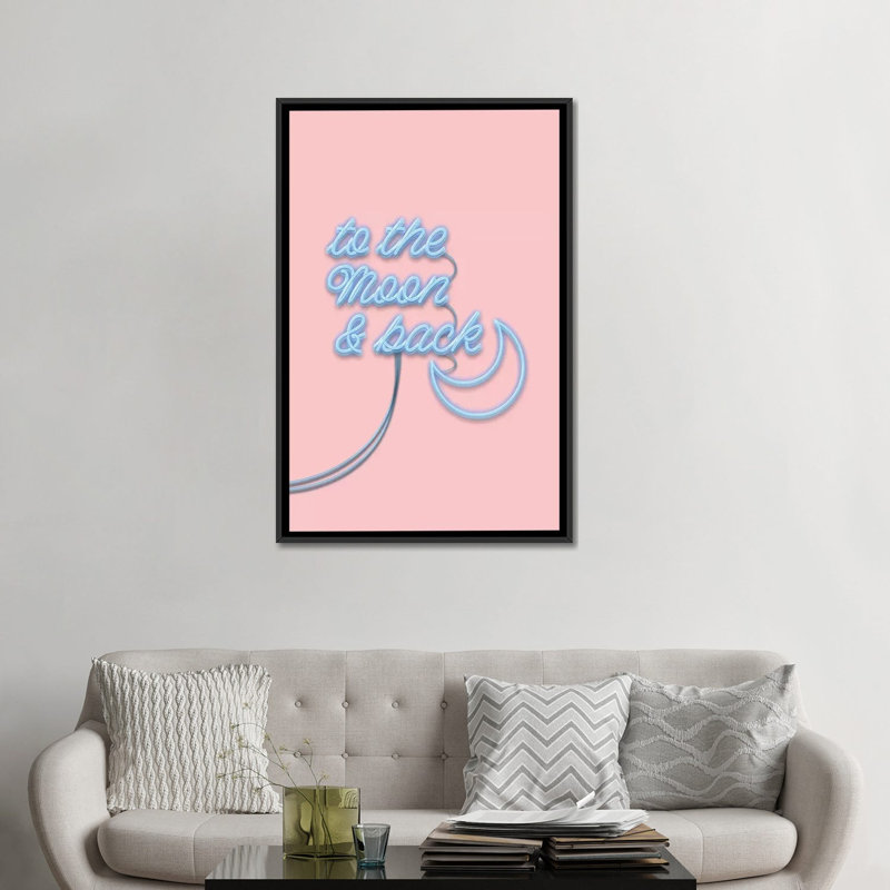 « to the moon », impression sur toile tendue, H 48 po x l 32 po x P 1,5 po, Toile avec cadre noir, Pas de tapis