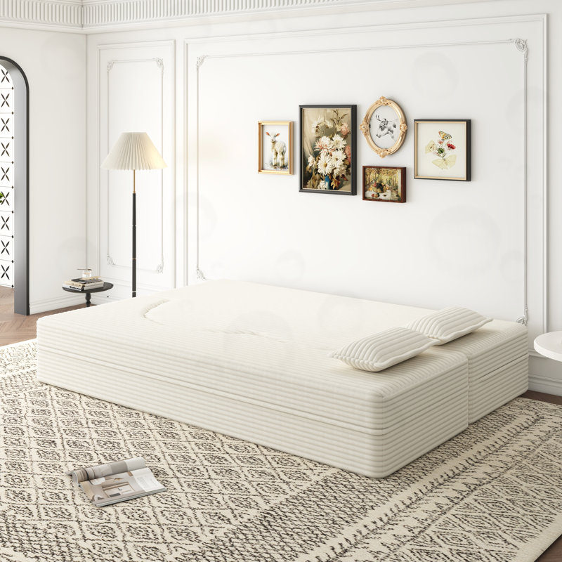 Canapé de plancher en velours côtelé avec 2 coussins, Beige Corduroy